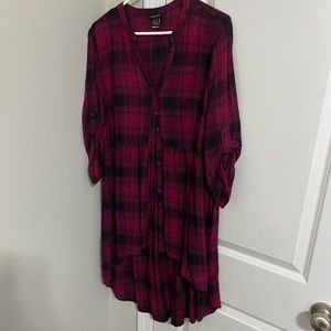 Red and black plaid button up tunic